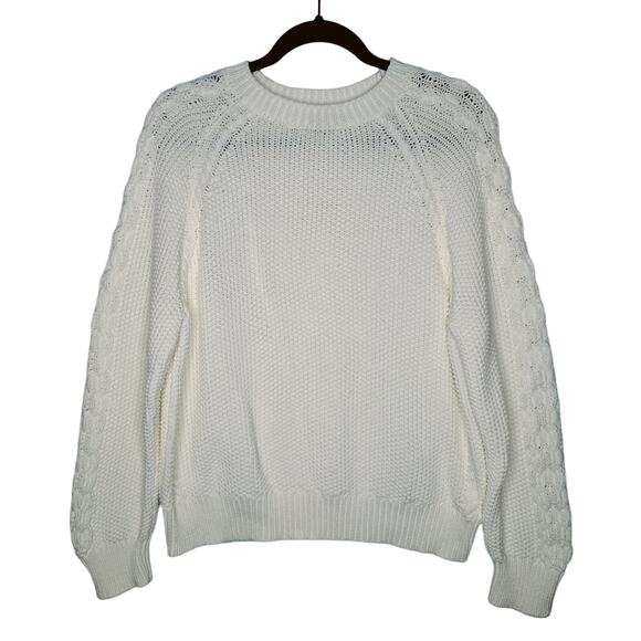 Ann Taylor Cableknit Sweater XL Chunky Cream Cotton Crewneck Rory Gilmore Girls - Picture 1 of 9